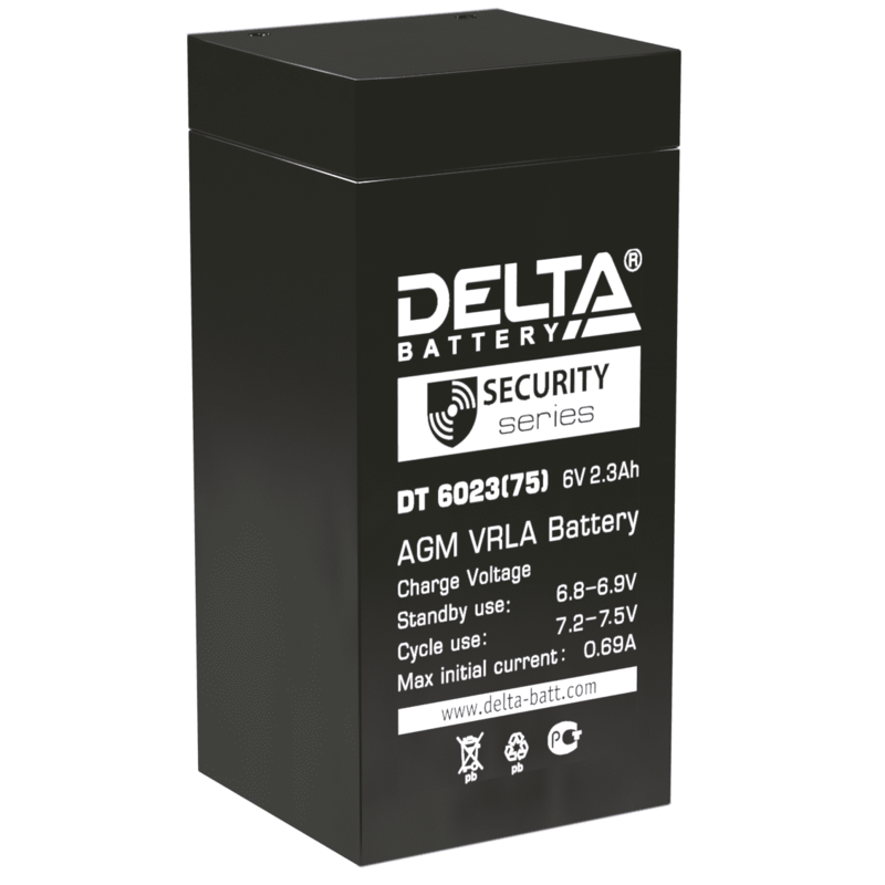 Аккумулятор Delta DT 6023 (75мм)